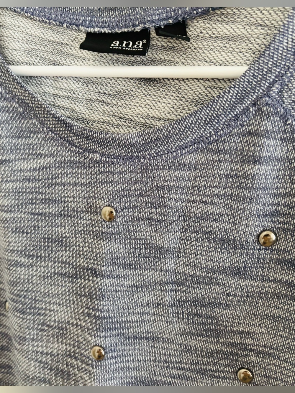 a.n.a Light Blue Heather Knit Top with Stud Detailing(Medium)